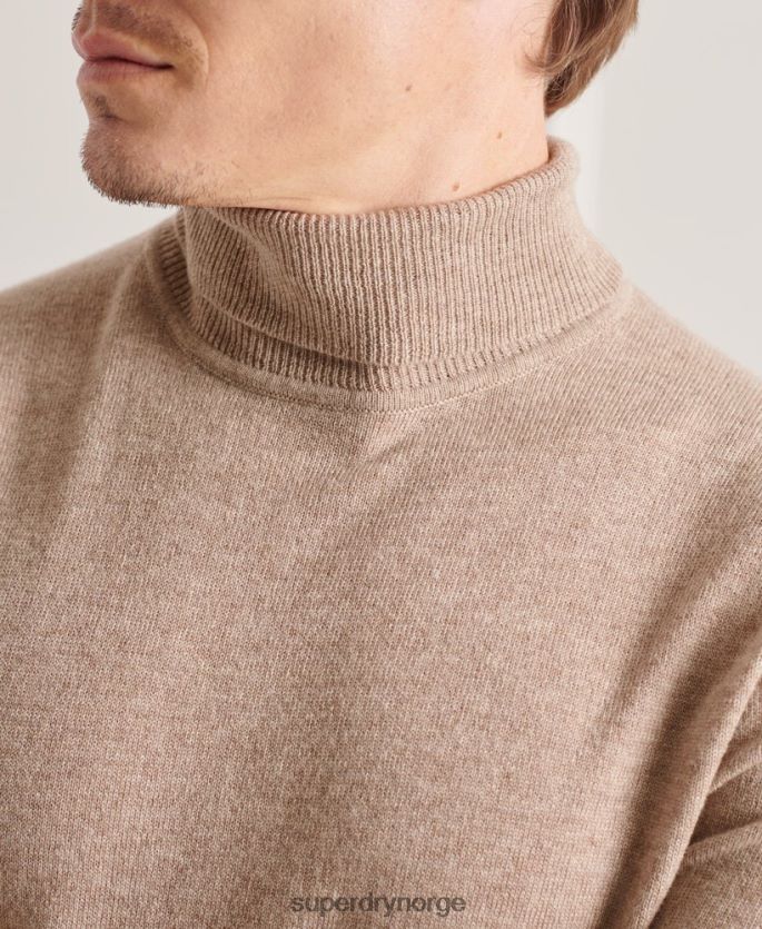 Superdry brun klær 86P46D5319 studios genser i lammeull med rullehals menn