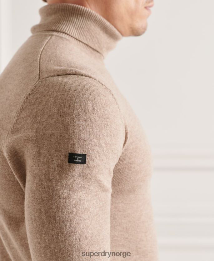 Superdry brun klær 86P46D5319 studios genser i lammeull med rullehals menn
