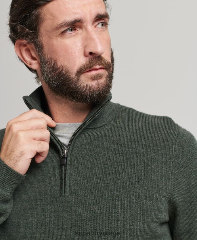 Superdry grønn klær 86P46D1244 merino genser med halv glidelås menn