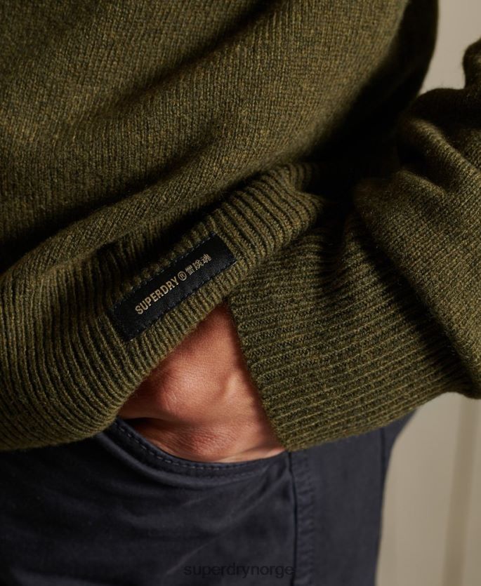 Superdry grønn klær 86P46D5287 lettvekts genser i lammeull menn