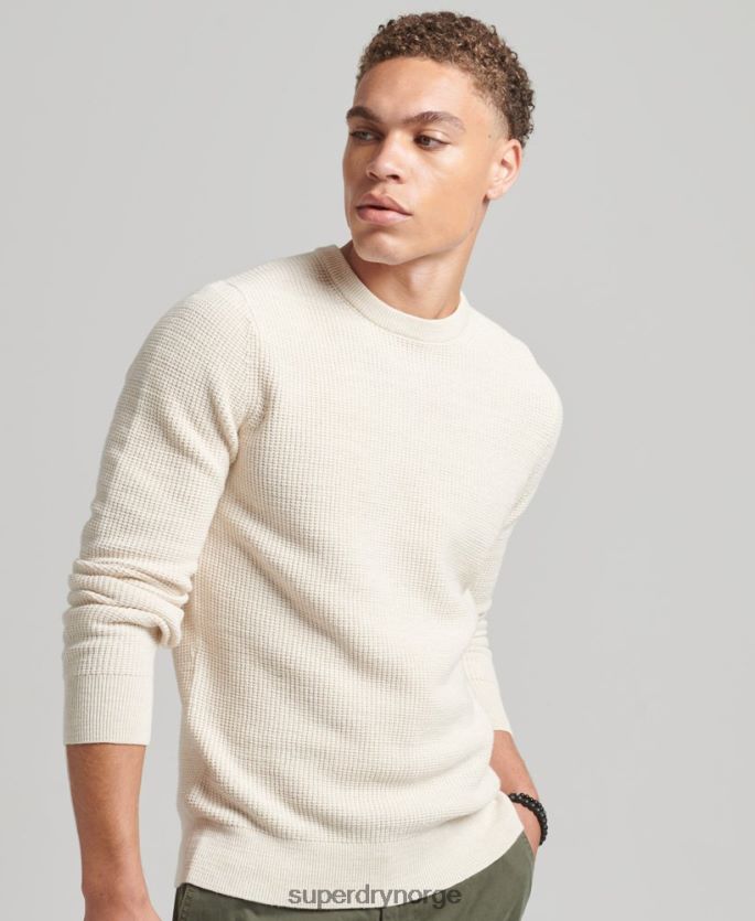 Superdry krem klær 86P46D1337 vintage teksturert crew strikket genser menn