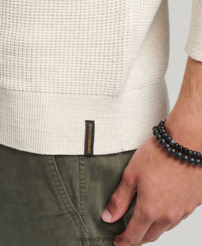 Superdry krem klær 86P46D1337 vintage teksturert crew strikket genser menn