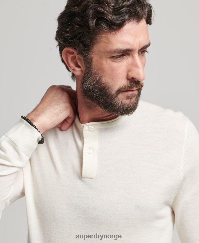 Superdry krem klær 86P46D1520 merino henley strikket topp med rund hals menn