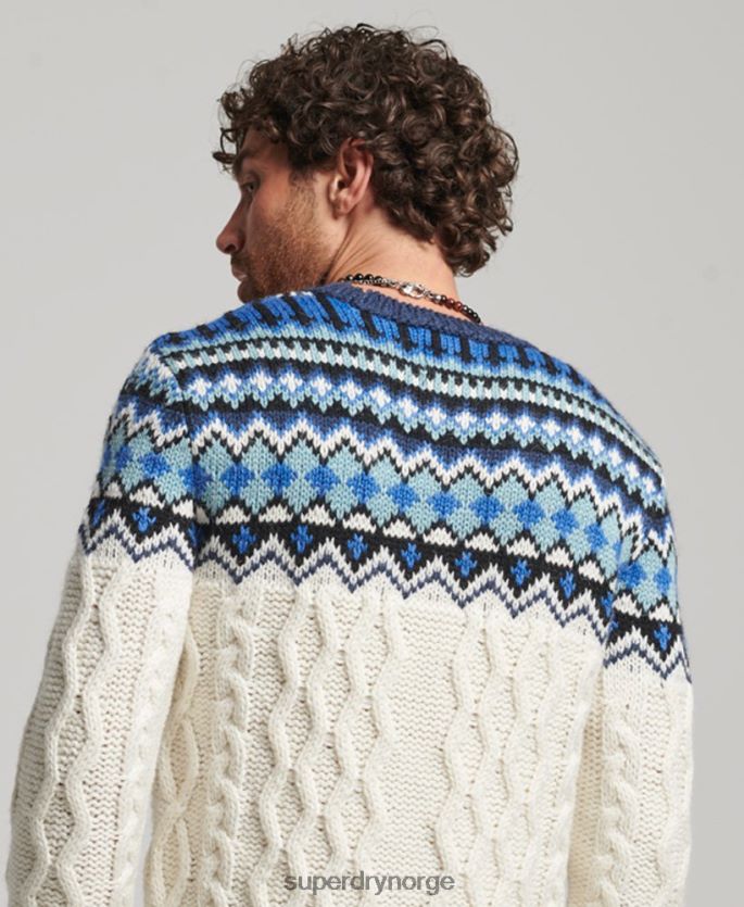 Superdry krem klær 86P46D5244 fairisle crew strikket genser menn