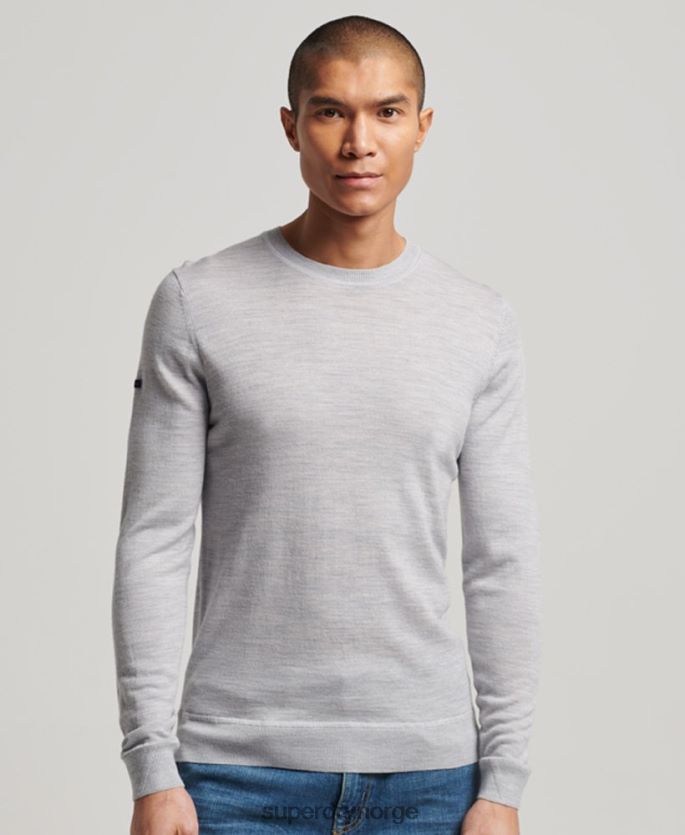Superdry lysegrå klær 86P46D1287 merino genser med rund hals menn