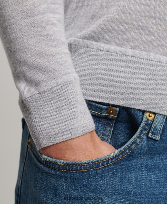 Superdry lysegrå klær 86P46D1287 merino genser med rund hals menn