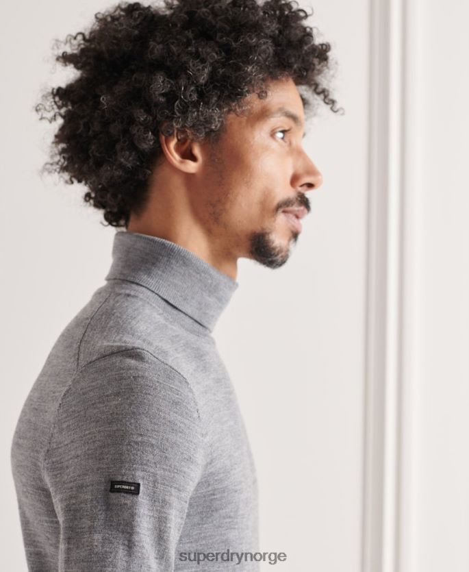 Superdry lysegrå klær 86P46D1335 merino genser med rullehals menn
