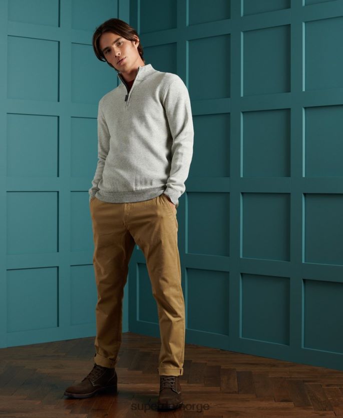 Superdry lysegrå klær 86P46D1358 oransje merket henley genser i bomull menn