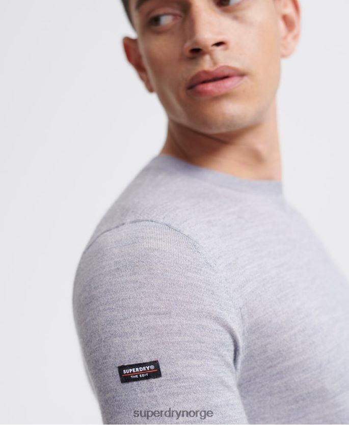Superdry lysegrå klær 86P46D1366 rediger merino crew jumper menn