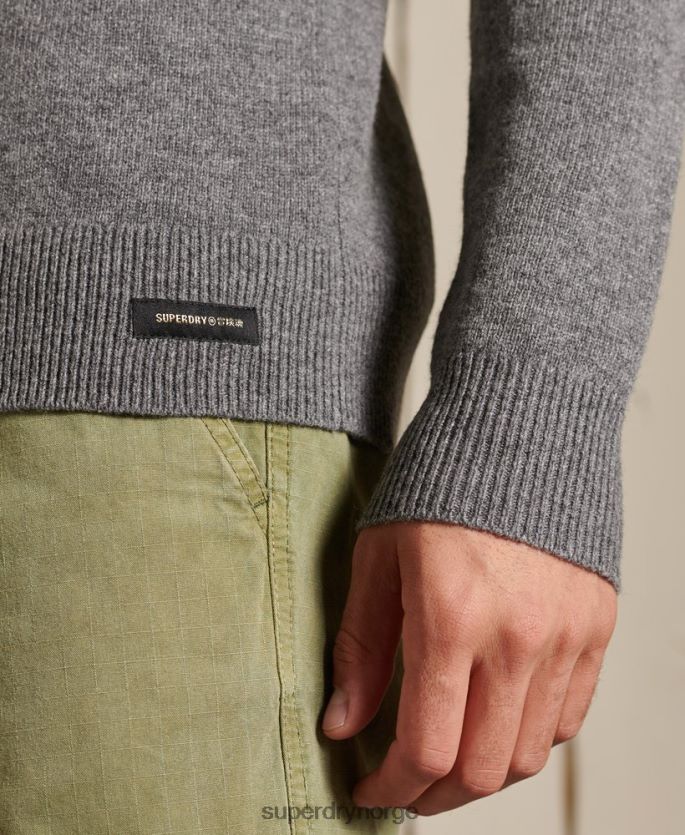 Superdry lysegrå klær 86P46D5315 lettvekts genser i lammeull menn