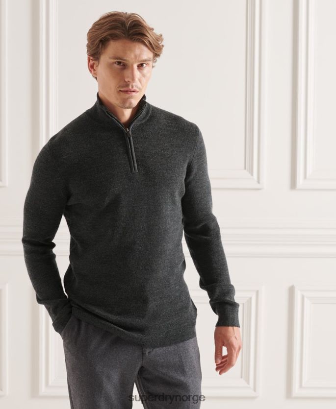Superdry mørk grå klær 86P46D1293 studios merino henley genser menn