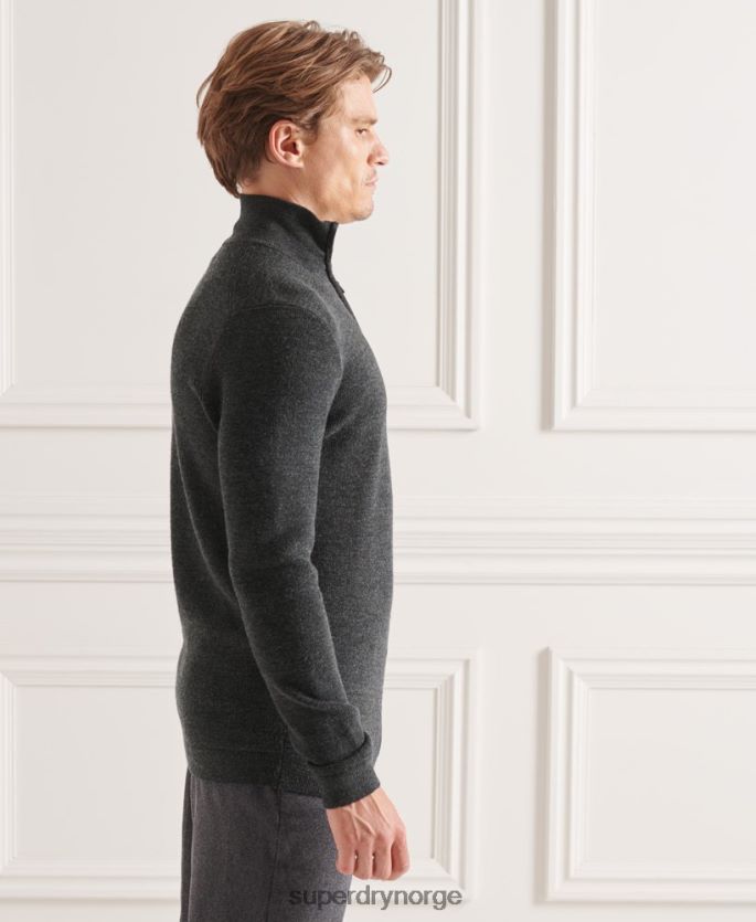 Superdry mørk grå klær 86P46D1293 studios merino henley genser menn