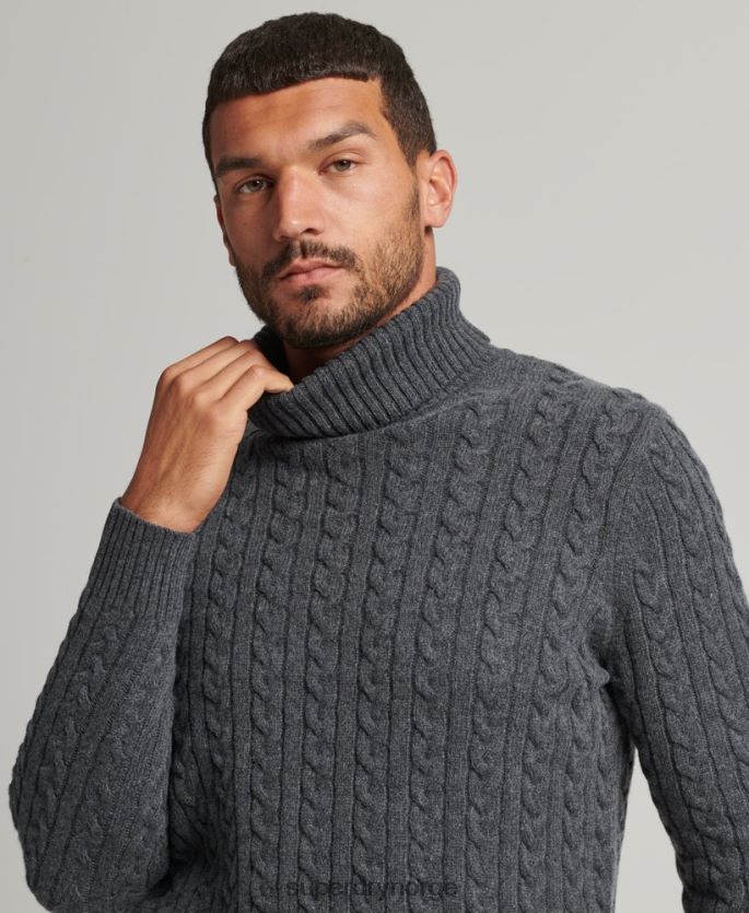 Superdry mørk grå klær 86P46D1299 genser med kabelrullhals menn