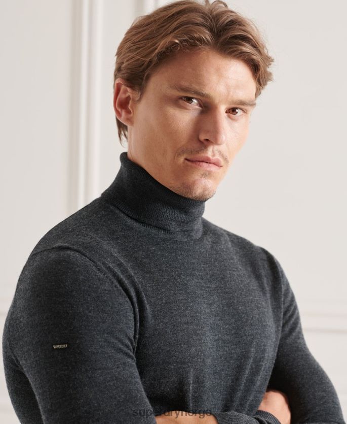 Superdry mørk grå klær 86P46D1326 studios merino genser med rullehals menn