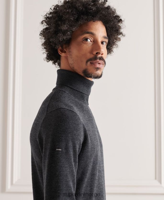 Superdry mørk grå klær 86P46D1336 merino genser med rullehals menn