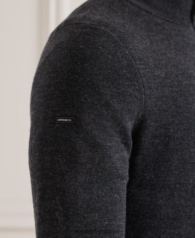 Superdry mørk grå klær 86P46D1339 merino henley genser menn