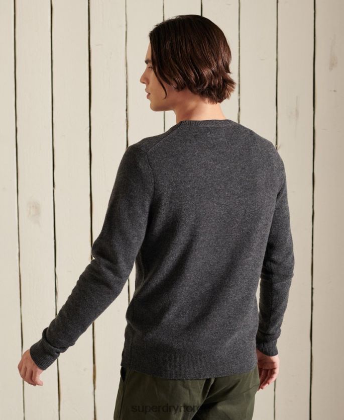 Superdry mørk grå klær 86P46D5314 lettvekts genser i lammeull menn