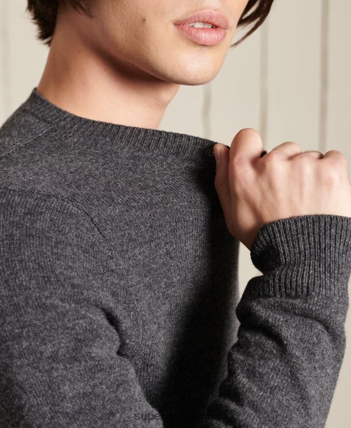 Superdry mørk grå klær 86P46D5314 lettvekts genser i lammeull menn