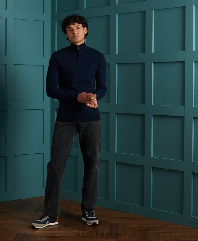 Superdry marinen klær 86P46D1345 oransje merket henley genser i bomull menn