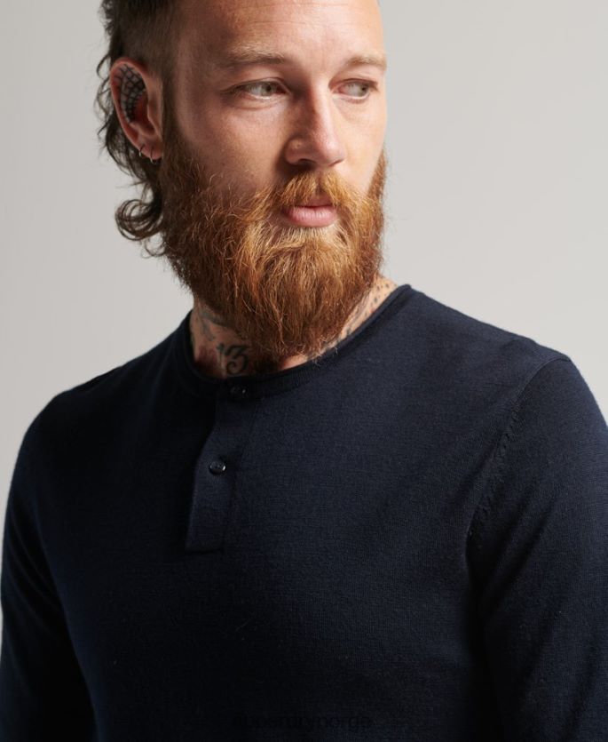 Superdry marinen klær 86P46D1522 merino henley strikket topp med rund hals menn