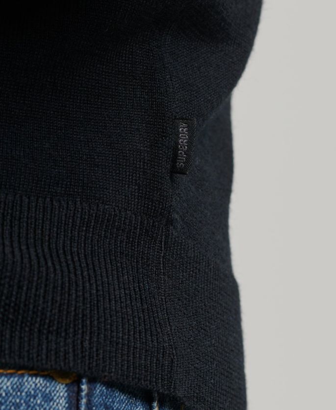 Superdry svart klær 86P46D1534 merino henley strikket topp med rund hals menn