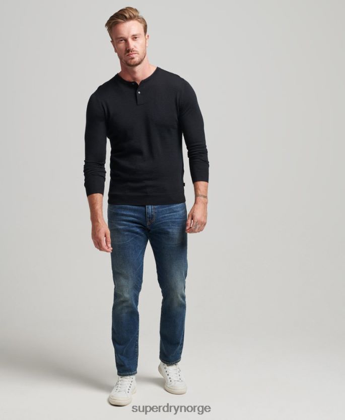 Superdry svart klær 86P46D1534 merino henley strikket topp med rund hals menn