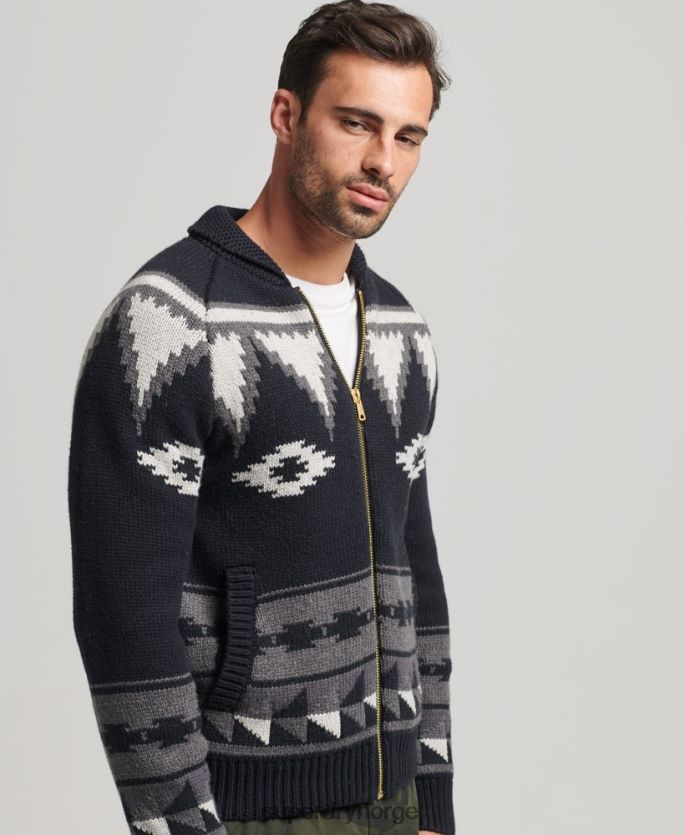 Superdry svart klær 86P46D5263 mønstret sjal cardigan med glidelås menn