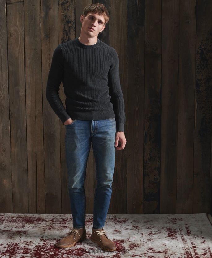 Superdry svart klær 86P46D5336 akademi farget tekstur crew jumper menn