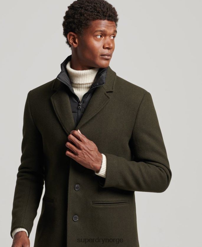 Superdry grønn klær 86P46D1043 avtakbart fôr ull bykåpe menn
