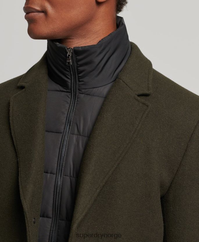 Superdry grønn klær 86P46D1043 avtakbart fôr ull bykåpe menn