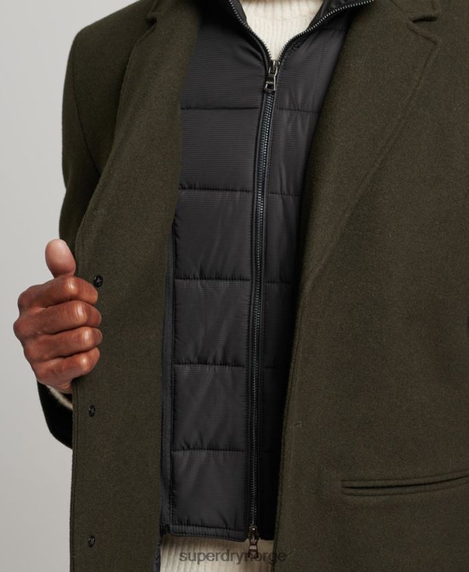 Superdry grønn klær 86P46D1043 avtakbart fôr ull bykåpe menn