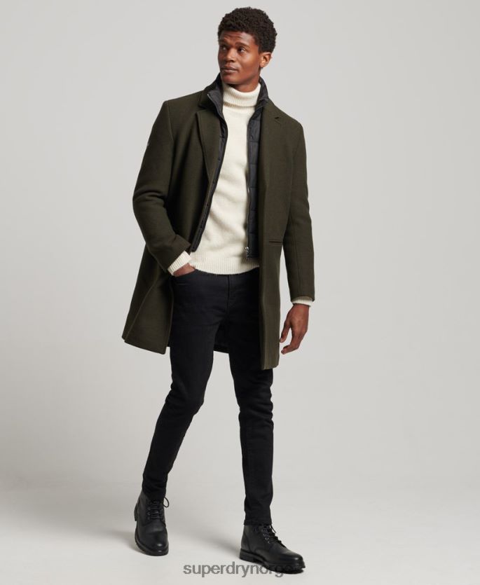 Superdry grønn klær 86P46D1043 avtakbart fôr ull bykåpe menn