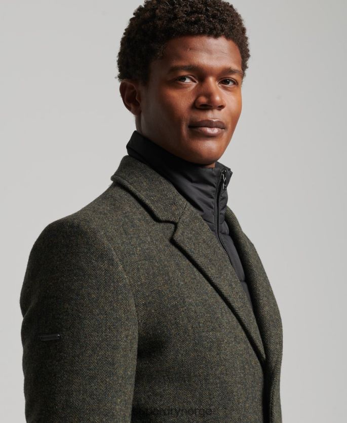 Superdry grønn klær 86P46D1113 avtakbart fôr ull bykåpe menn