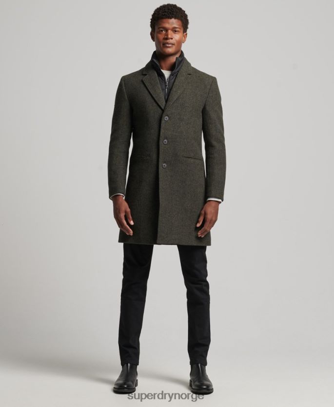 Superdry grønn klær 86P46D1113 avtakbart fôr ull bykåpe menn