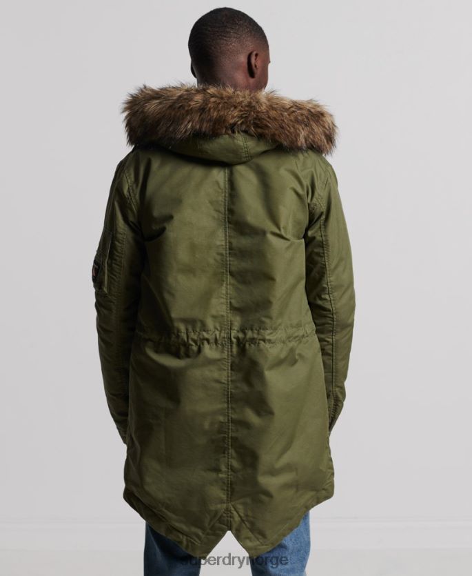 Superdry kaki klær 86P46D4493 service parkasjakke i fuskepels menn