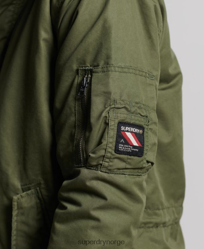Superdry kaki klær 86P46D4493 service parkasjakke i fuskepels menn