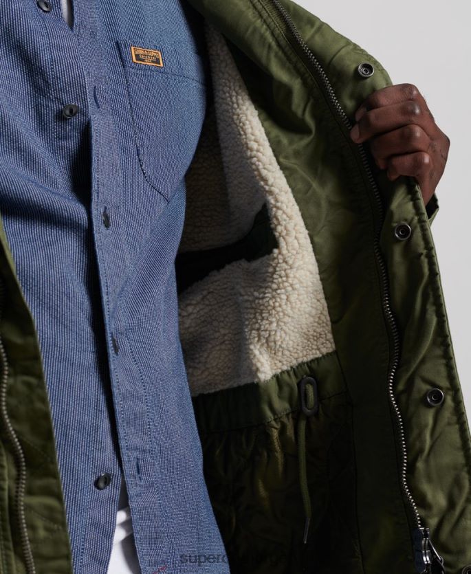 Superdry kaki klær 86P46D4493 service parkasjakke i fuskepels menn