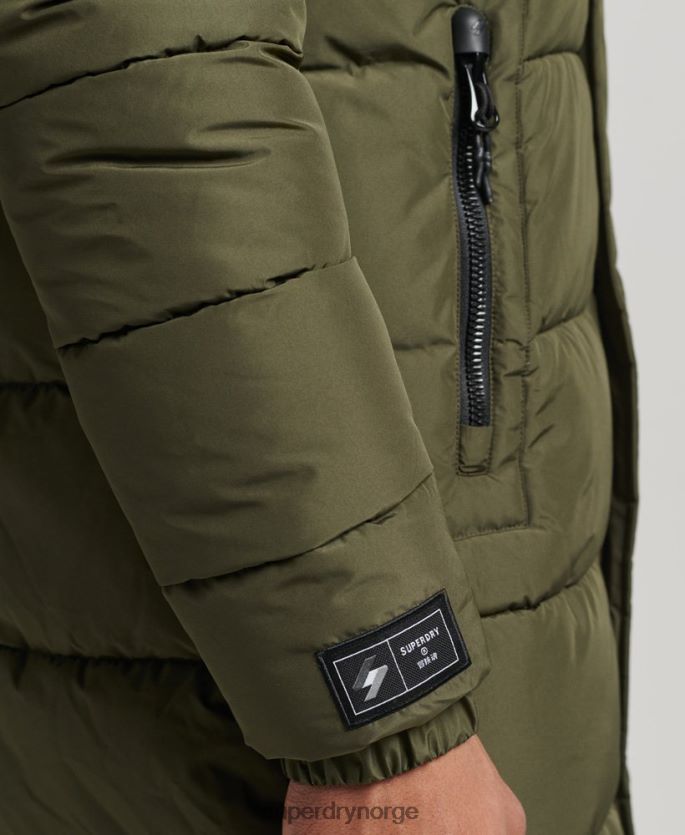 Superdry kaki klær 86P46D4526 langlinefrakk med hette med logo menn