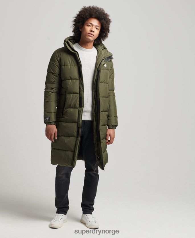 Superdry kaki klær 86P46D4526 langlinefrakk med hette med logo menn