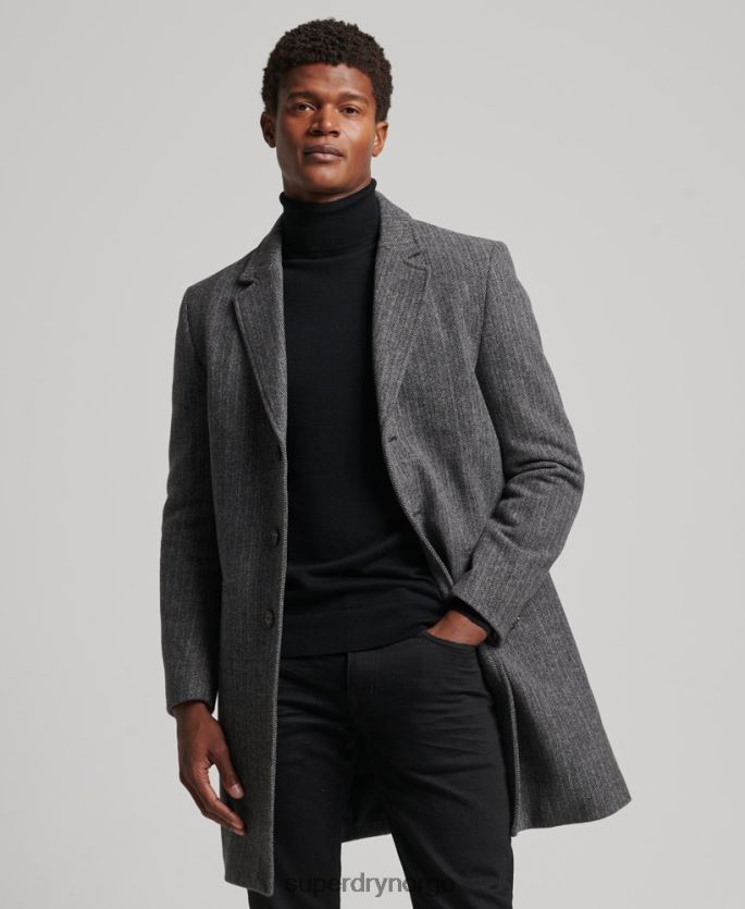 Superdry mørk grå klær 86P46D1072 avtakbart fôr ull bykåpe menn