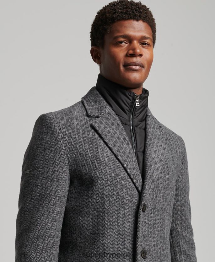 Superdry mørk grå klær 86P46D1072 avtakbart fôr ull bykåpe menn