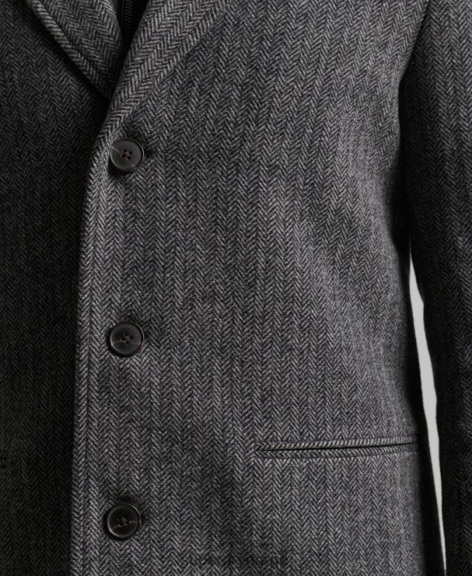 Superdry mørk grå klær 86P46D1072 avtakbart fôr ull bykåpe menn