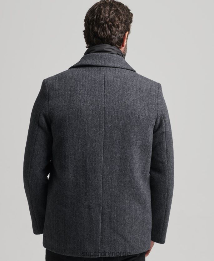 Superdry mørk grå klær 86P46D1136 avtagbart fôr kort ullfrakk menn