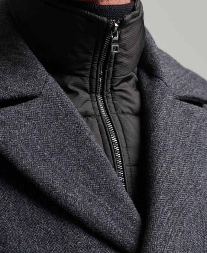 Superdry mørk grå klær 86P46D1136 avtagbart fôr kort ullfrakk menn
