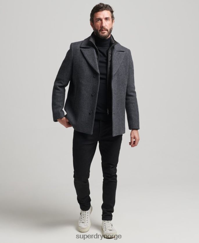 Superdry mørk grå klær 86P46D1136 avtagbart fôr kort ullfrakk menn