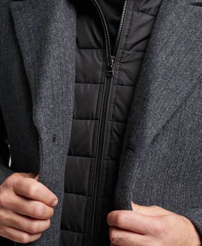 Superdry mørk grå klær 86P46D1136 avtagbart fôr kort ullfrakk menn