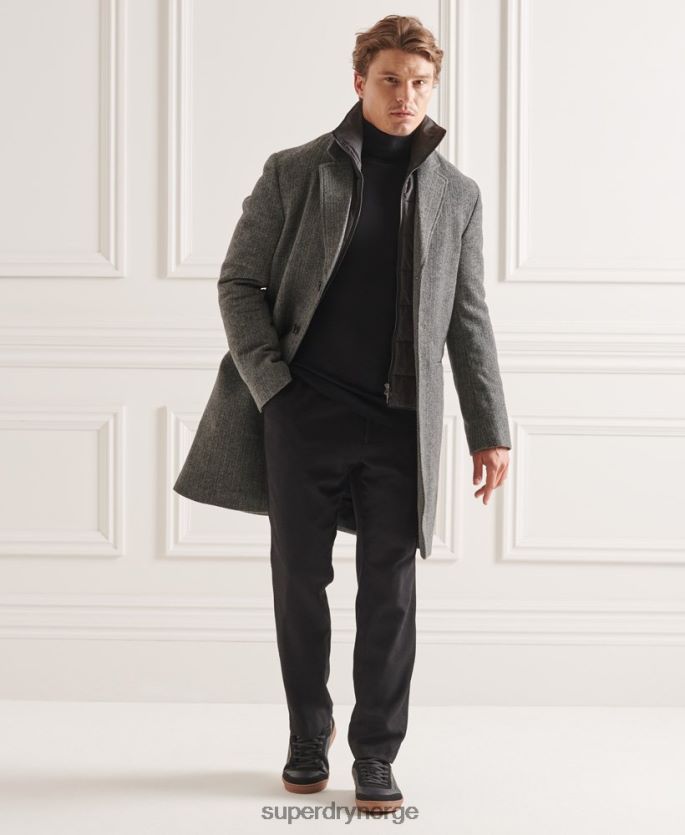 Superdry mørk grå klær 86P46D1167 studios ullpolstret byfrakk menn