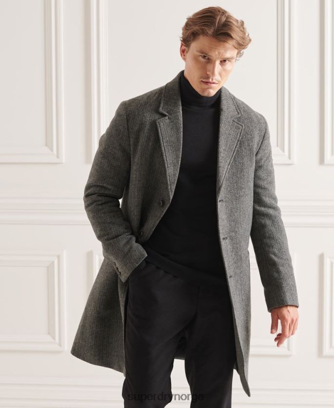 Superdry mørk grå klær 86P46D1167 studios ullpolstret byfrakk menn
