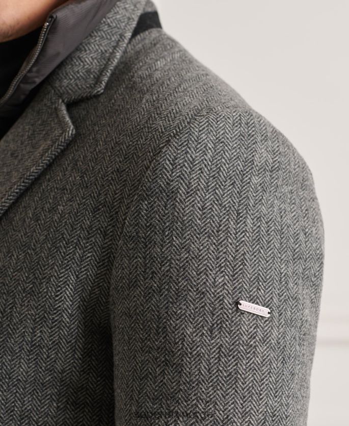 Superdry mørk grå klær 86P46D1167 studios ullpolstret byfrakk menn