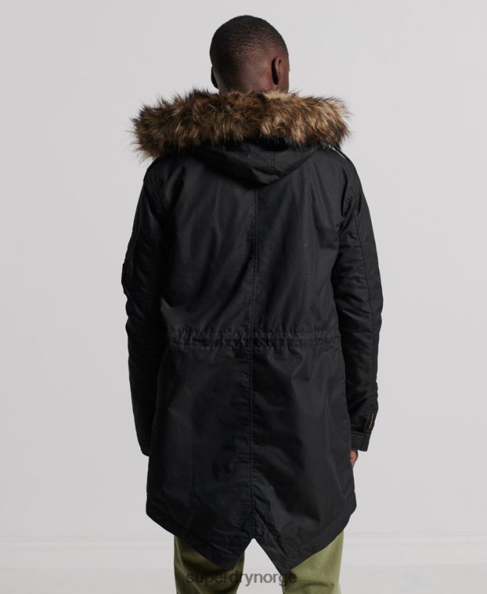 Superdry mørk grå klær 86P46D1171 service parkasjakke i fuskepels menn